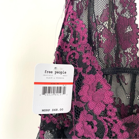 NWT Intimately Free People Too Cute To Handle Lace Bodysuit Black & Fuschia XS - Picture 6 of 12